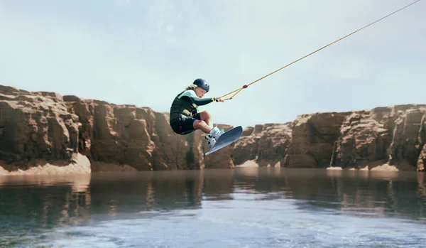 Wakeboarder Making Tricks River Wakeboarding Water Spor — Foto Stock