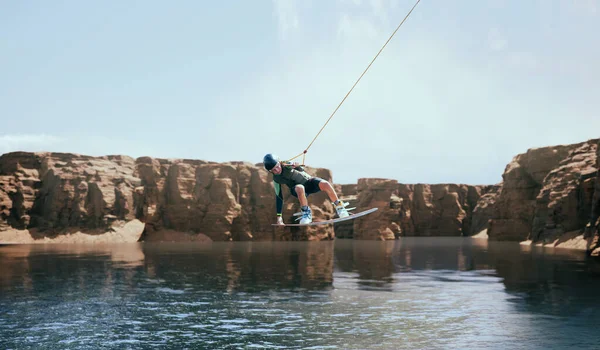 Wakeboarder Making Tricks River Wakeboarding Water Spor — ストック写真