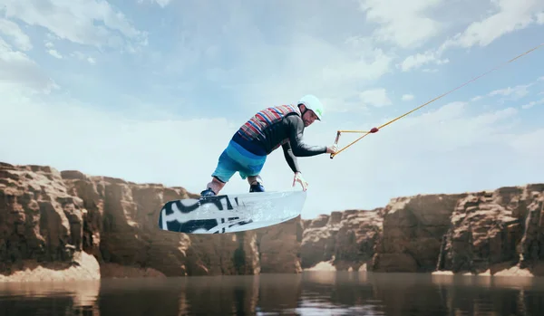 Wakeboarder Making Tricks River Wakeboarding Water Spor — Stock fotografie