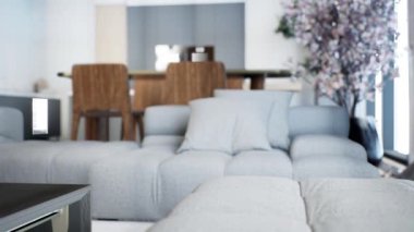 Home interior with decor, living room, 3d render.