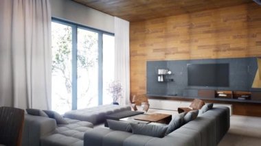 Home interior with decor, living room, 3d render.