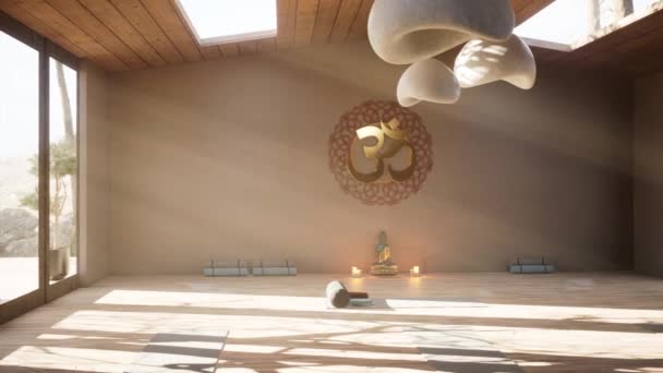 Yoga Studio Forest Morning Sun Rays Render — Stockvideo