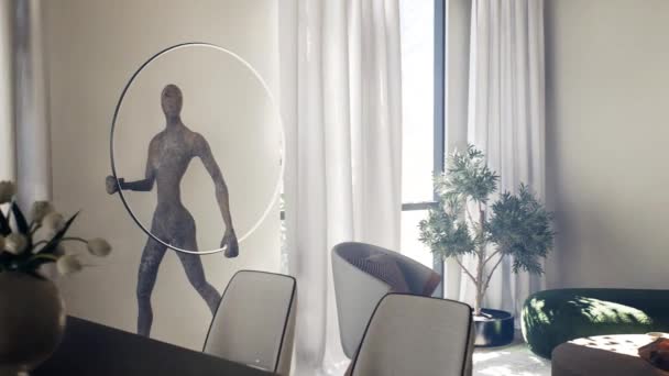 Home Interior Decor Living Room White Warm Color Render — Vídeos de Stock