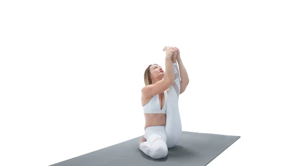 Young Athletic Attractive Woman Practicing Yoga Isolated Whit — 스톡 사진