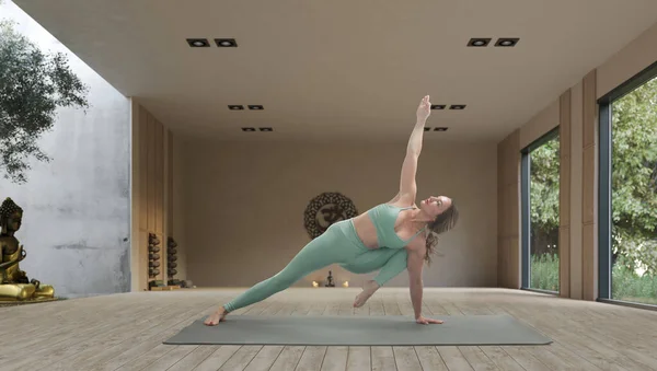 Young Athletic Attractive Woman Practicing Yoga Wooden Yoga — Fotografia de Stock