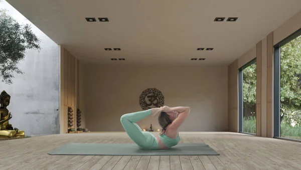 Young Athletic Attractive Woman Practicing Yoga Wooden Yoga — Fotografia de Stock