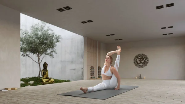 Young Athletic Attractive Woman Practicing Yoga Wooden Yoga — Stockfoto