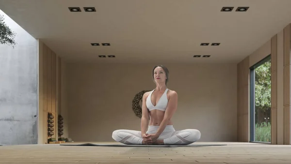 Young Athletic Attractive Woman Practicing Yoga Wooden Yoga — Stock Photo, Image