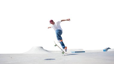 Kaykaycı beyaz arkaplanda izole edilmiş bir numara yapıyor