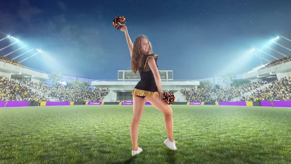 Cheerleader Aktion Auf Dem Stadion Der Nacht — Stockfoto