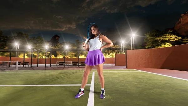 Femme Jouant Tennis Sur Court Tennis Professionnel — Photo