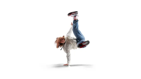 Ulice Tanečnice Dívka Tanec Breakdance Izolované Bílém — Stock fotografie