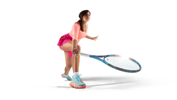 Frau Spielt Tennis Isoliert Auf Weiß — Stockfoto