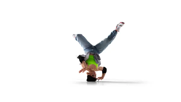 Straat Danser Meisje Dans Breakdance Geïsoleerd Wit — Stockfoto