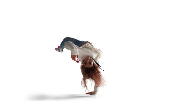 Street Dancer Girl Dance Breakdance Isolated White — Stock Photo, Image