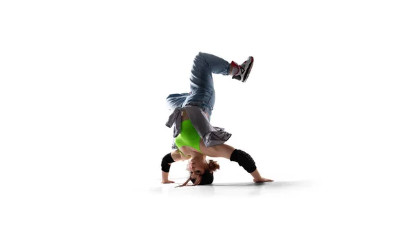 Street Dansare Flicka Dans Breakdance Isolerad Vit — Stockfoto