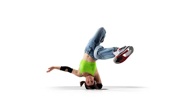 Street Dancer Mädchen Tanzen Breakdance Isoliert Auf Weiß — Stockfoto