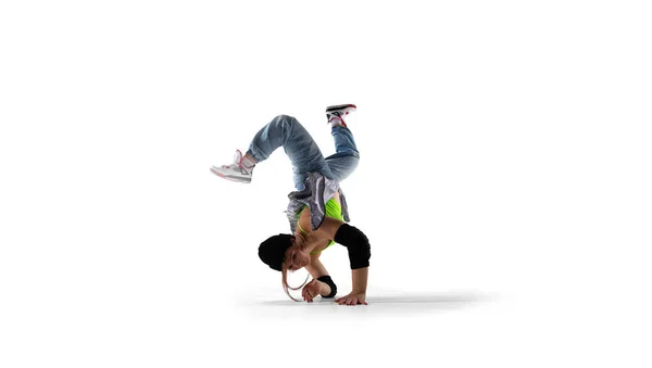 Street Táncos Lány Tánc Breakdance Elszigetelt Fehér — Stock Fotó