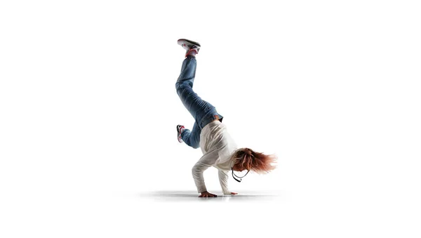 Street Dansare Flicka Dans Breakdance Isolerad Vit — Stockfoto