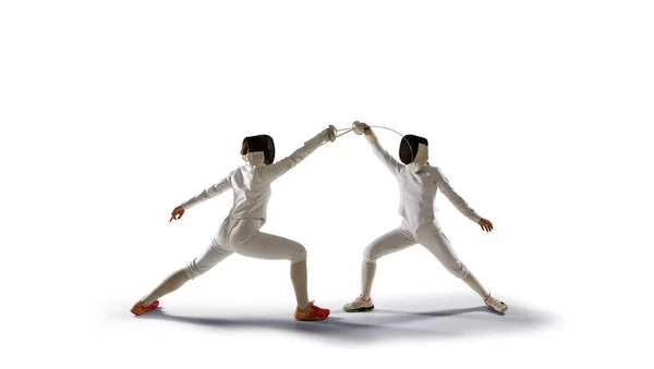 Dva Šermíři Bojují Izolovaně Bílém — Stock fotografie