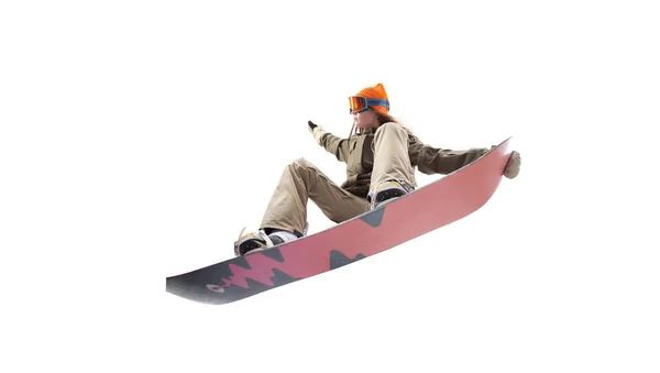 Snowboarder Ragazza Isolato Bianco — Foto Stock