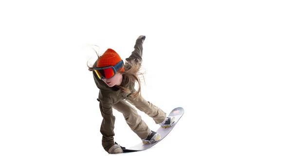 Snowboarder Flicka Isolerad Vitt — Stockfoto