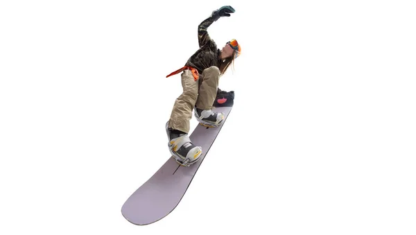 Snowboardcu Kız Beyazda Izole Edilmiş — Stok fotoğraf