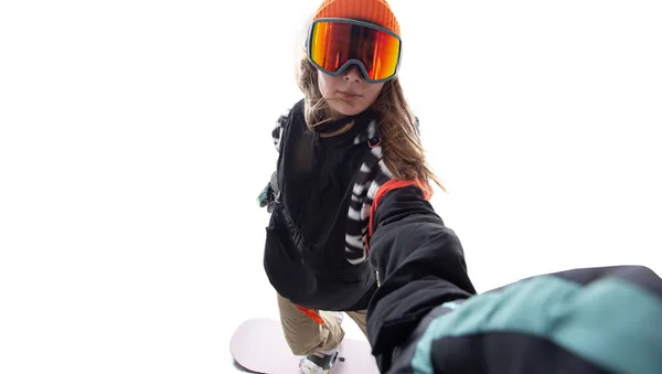 Snowboarder Κορίτσι Απομονωμένο Λευκό — Φωτογραφία Αρχείου