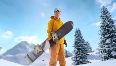 Snowboardcu iş başında. Olağanüstü kış sporları.