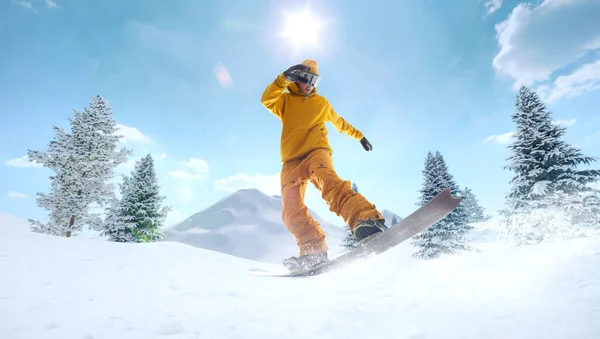 Snowboardzista Akcji Sporty Zimowe Ekstremalne — Zdjęcie stockowe