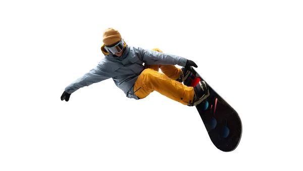 Snowboardçu Beyazda Izole Edildi — Stok fotoğraf