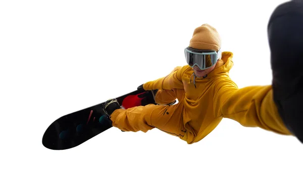 Сноубордист Ізольований Білому — стокове фото