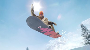 Snowboardcu kız iş başında. Olağanüstü kış sporları.