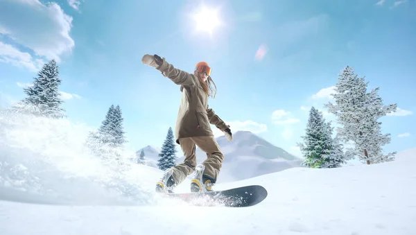 Snowboardzistka Akcji Sporty Zimowe Ekstremalne — Zdjęcie stockowe
