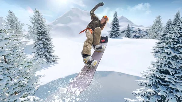 Snowboarder Meisje Actie Extreme Wintersporten — Stockfoto