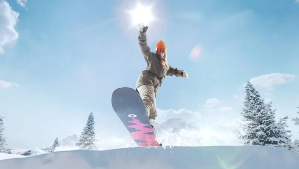 Snowboardzistka Akcji Sporty Zimowe Ekstremalne — Zdjęcie stockowe