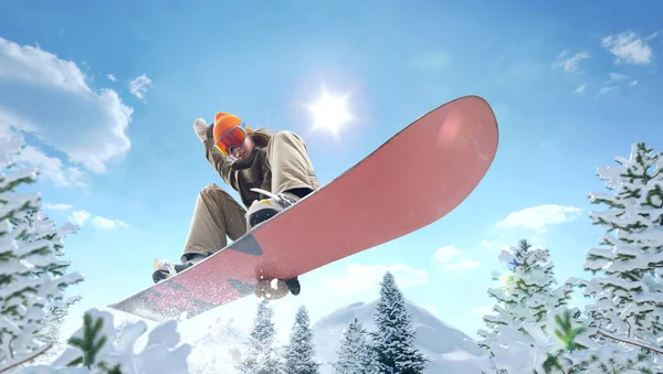 Snowboardistka Akci Extrémní Zimní Sport — Stock fotografie