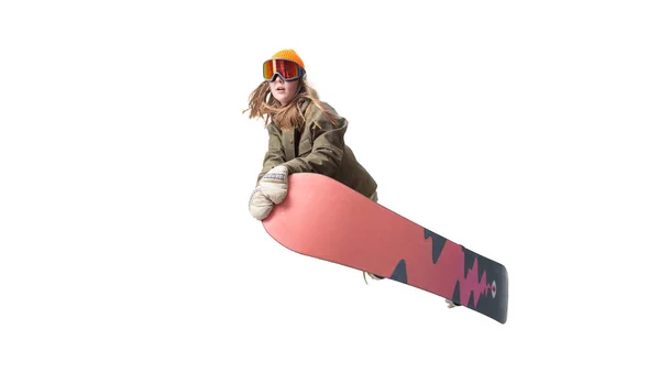 Snowboardcu Kız Beyazda Izole Edilmiş — Stok fotoğraf