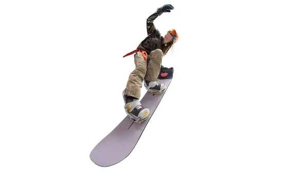 Snowboarder Fille Isolé Sur Blanc — Photo
