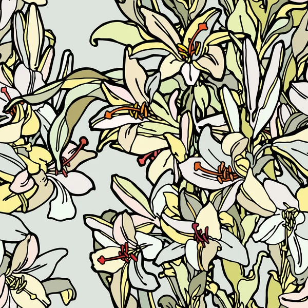 Modèle sans couture avec des fleurs lis — Image vectorielle