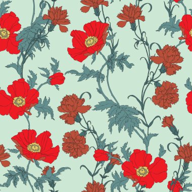 çiçek haşhaş ve karanfil ile seamless modeli şıklığı