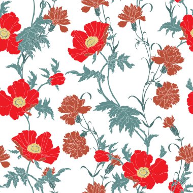 çiçek haşhaş ve karanfil ile seamless modeli şıklığı