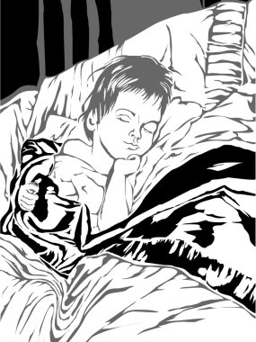 çizgi film küçük çocuk bir yastıkta yatmak