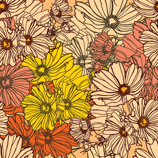 カモミールの花とエレガンスのシームレスなパターン — ストックベクタ