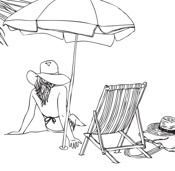 Linda mulher praia de verão — Vetor de Stock