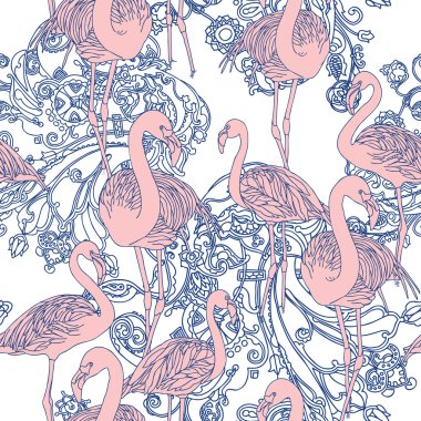 flamingo kuşları ile seamless modeli şıklık
