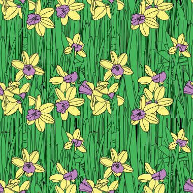 Nergis çiçekleri ile seamless modeli şıklığı