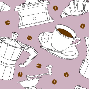 Vintage seamless modeli - kahve çizimi