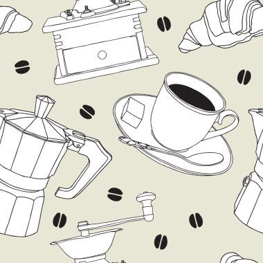 Vintage seamless modeli - kahve çizimi
