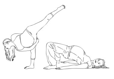 jimnastik yaparken sağlıklı bir hamile kadın çizimi